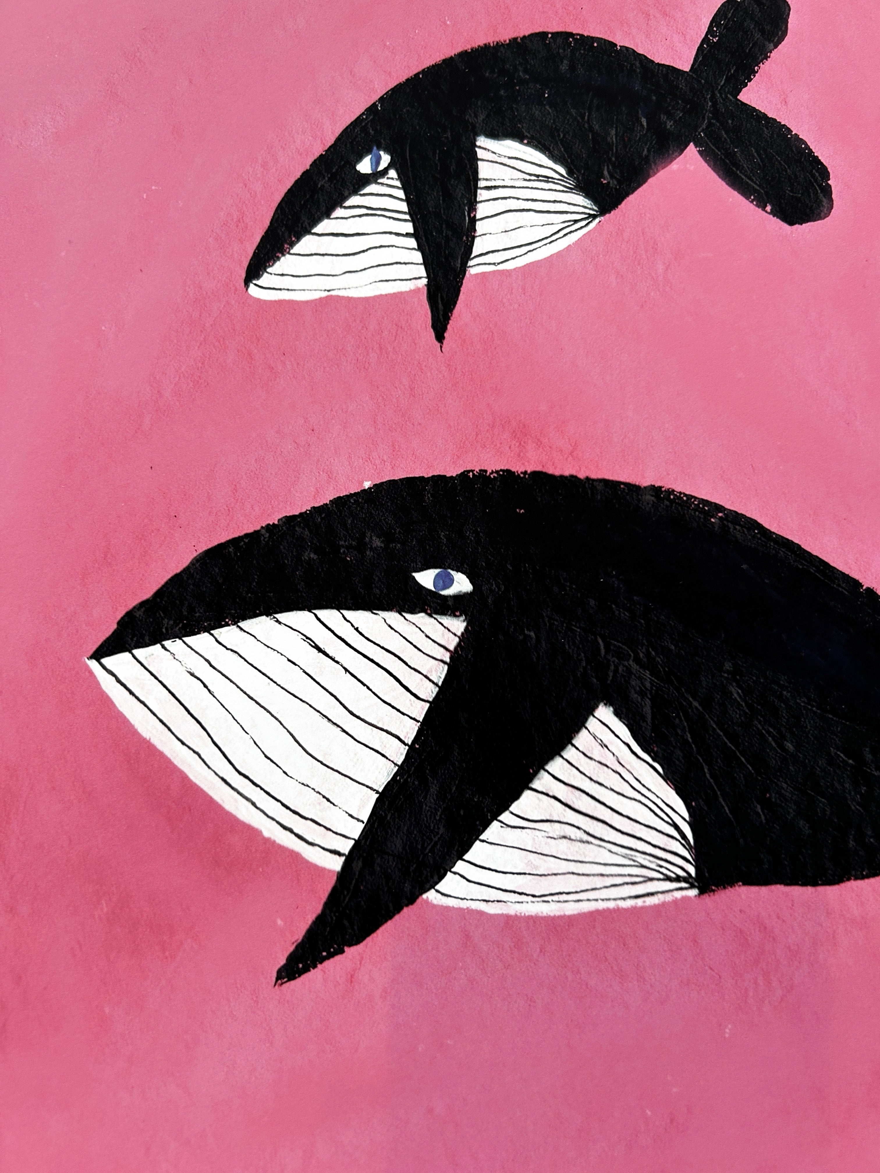 Whale Family on Pink Print