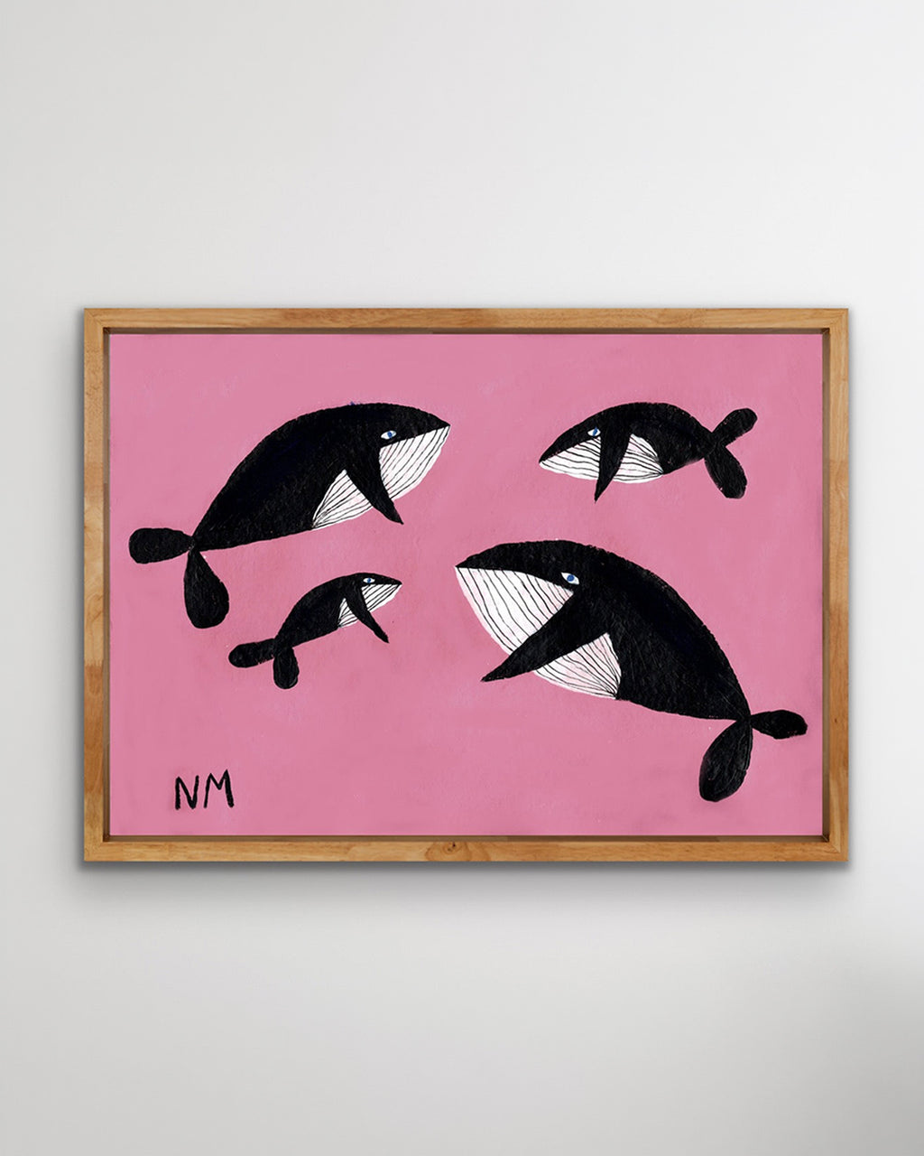 Whale Family on Pink Print