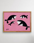 Whale Family on Pink Print