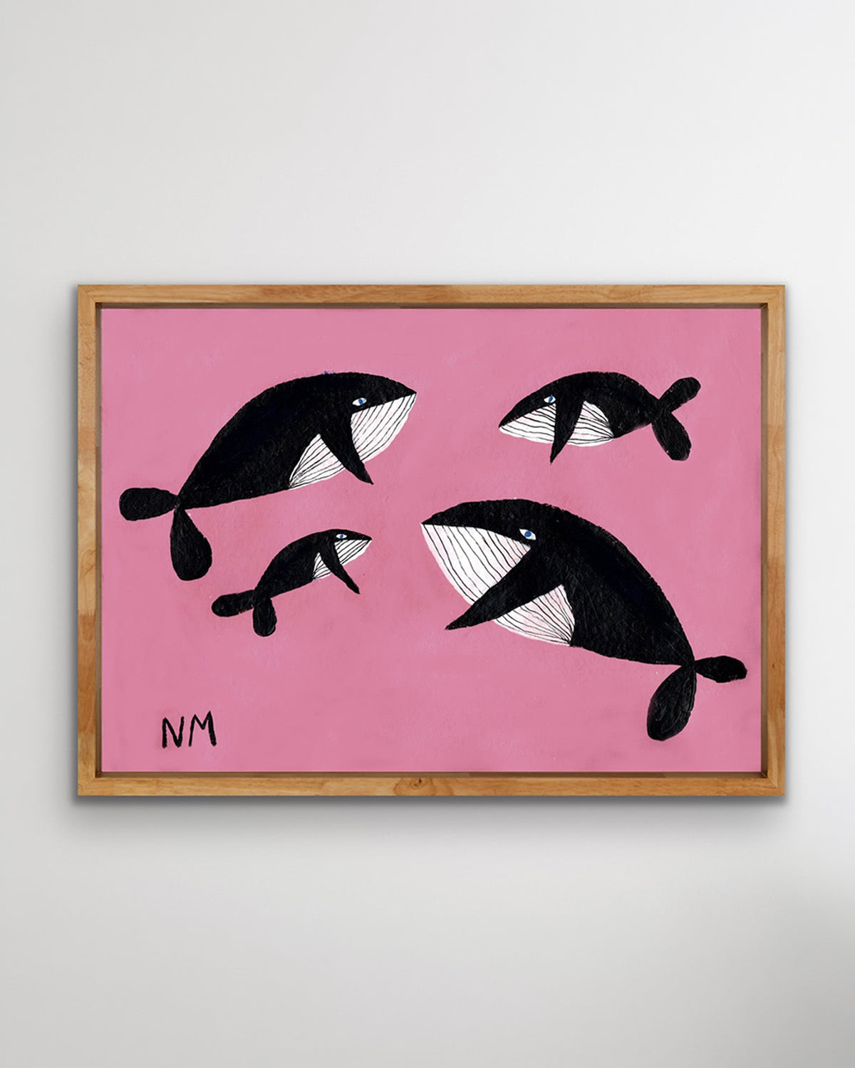 Whale Family on Pink Print