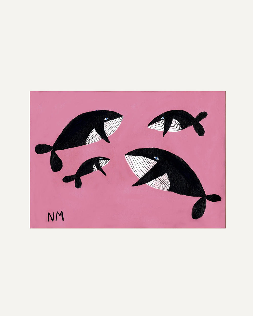 Whale Family on Pink Print